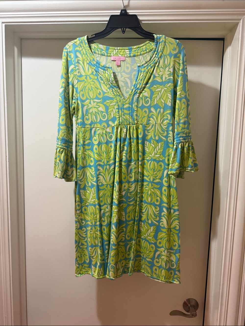 Lilly Pulitzer Green and Blue Floral-Print Mini Dress